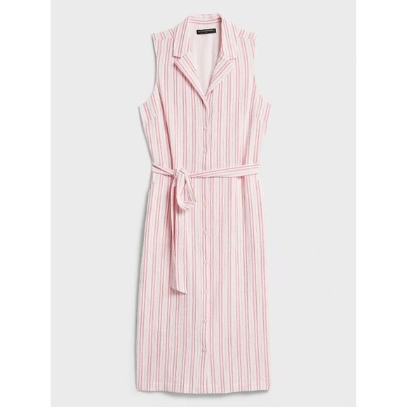 Banana Republic Dresses & Skirts - NWT Banana Republic Pink/White "Crinkled Striped Midi Shirt Dress size 10